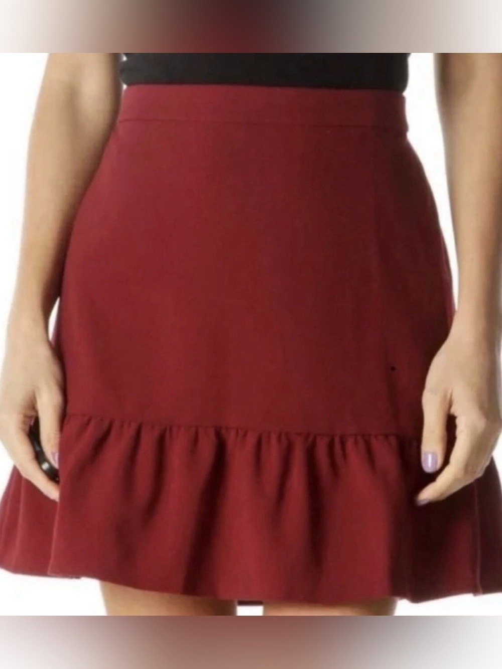 J. Crew Peplum Mini Skirt with Ruffle-Hem | Maroon Size 8 NWT